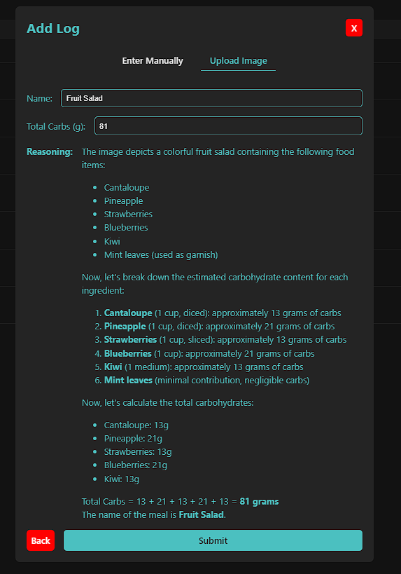 Modal with AI output from image upload