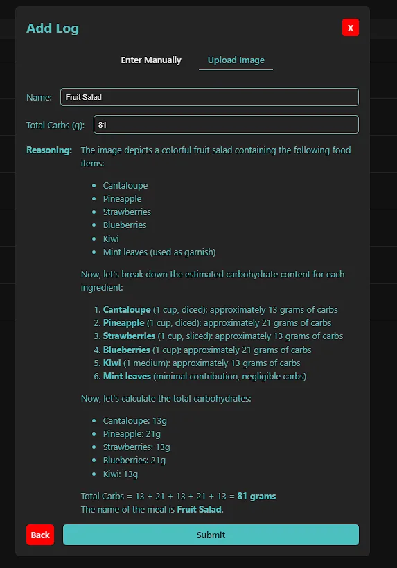 Modal with AI output from image upload